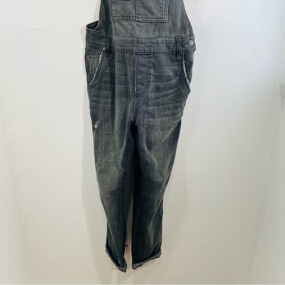 Free People Distressed Faded Black Slim Leg Overalls 26 - Picture 4 of 13